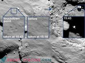 Być może Philae złapał się za krawędź krateru i poleciał w stronę cienia komety!